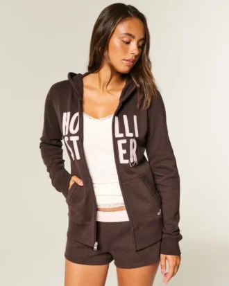 Hoodie met logo en ritssluiting