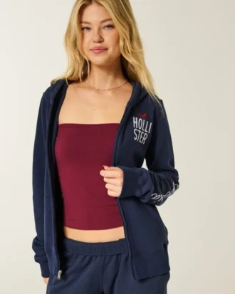 Hoodie met logo en ritssluiting