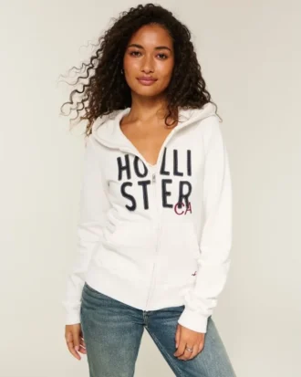 Hoodie met logo en ritssluiting