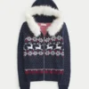 Hoodie met nepbontrand Fair Isle-trui met ritssluiting Hoodie met nepbontrand Fair Isle-trui met ritssluiting