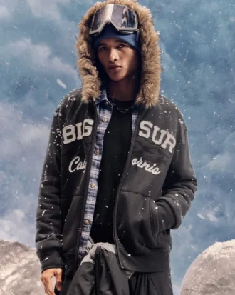 Hoodie met rits en afwerking van imitatiebont en Big Sur-afbeelding