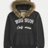 Hoodie met rits en afwerking van imitatiebont en Big Sur-afbeelding Hoodie met rits en afwerking van imitatiebont en Big Sur-afbeelding