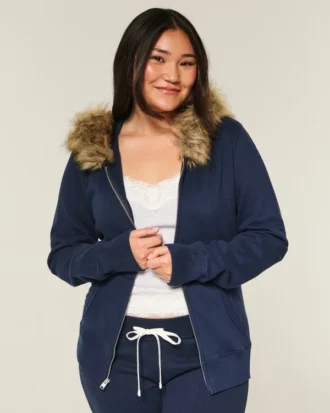 Hoodie met rits en nepbontrand