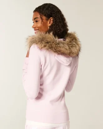 Hoodie met rits en nepbontrand