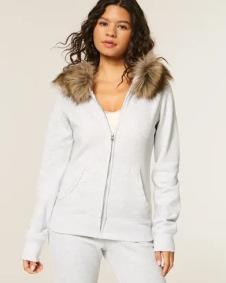 Hoodie met rits en nepbontrand