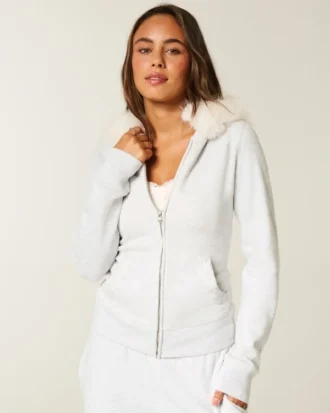 Hoodie met rits en nepbontrand
