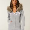 Hoodie met rits, logo en rand van imitatiebont Hoodie met rits, logo en rand van imitatiebont