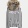 Hoodie met rits, logo en rand van imitatiebont Hoodie met rits, logo en rand van imitatiebont