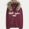 Hoodie met rits, logo en rand van imitatiebont Hoodie met rits, logo en rand van imitatiebont