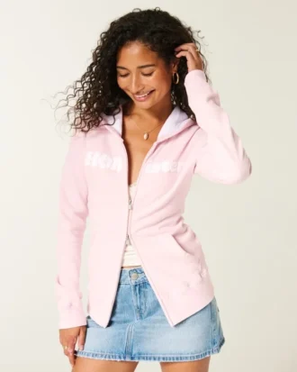 Hoodie met ritssluiting en chenille logo