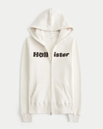 Hoodie met ritssluiting en chenille logo