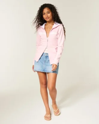 Hoodie met ritssluiting en chenille logo