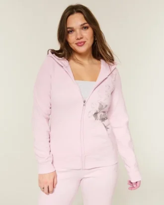Hoodie met ritssluiting en rozenprint