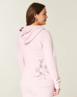 Hoodie met ritssluiting en rozenprint