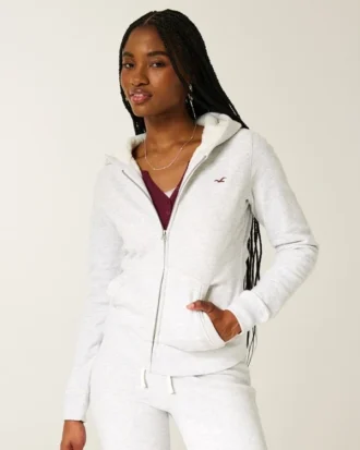 Hoodie met ritssluiting en voering van imitatiebont
