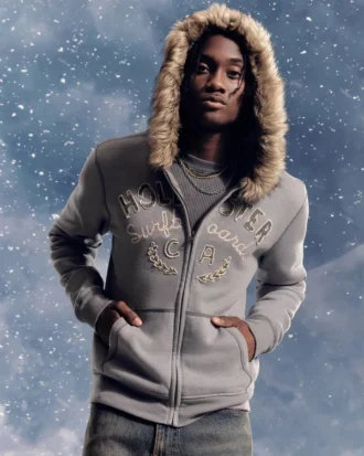 Hoodie met ritssluiting, logo en afwerking van imitatiebont
