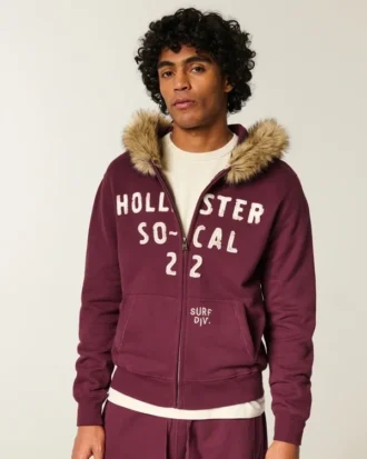 Hoodie met ritssluiting, logo en afwerking van imitatiebont