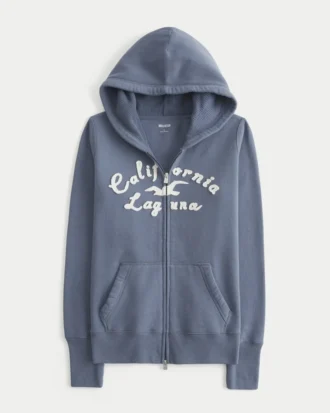 Hoodie met wafelvoering, ritssluiting en logo