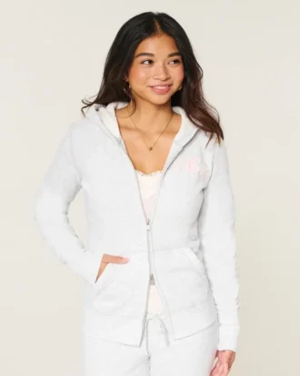 Hoodie met wafelvoering, ritssluiting en logo
