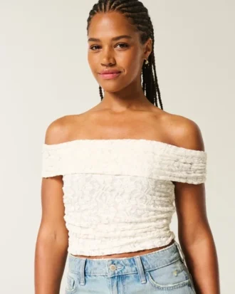 Kanten omgeslagen off-shoulder top