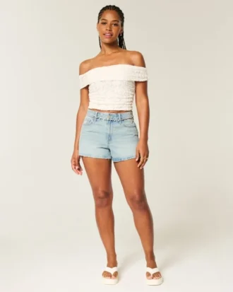 Kanten omgeslagen off-shoulder top