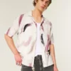 Katoen-linnen gemengd shirt met korte mouwen en patroon Katoen-linnen gemengd shirt met korte mouwen en patroon