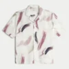 Katoen-linnen gemengd shirt met korte mouwen en patroon Katoen-linnen gemengd shirt met korte mouwen en patroon