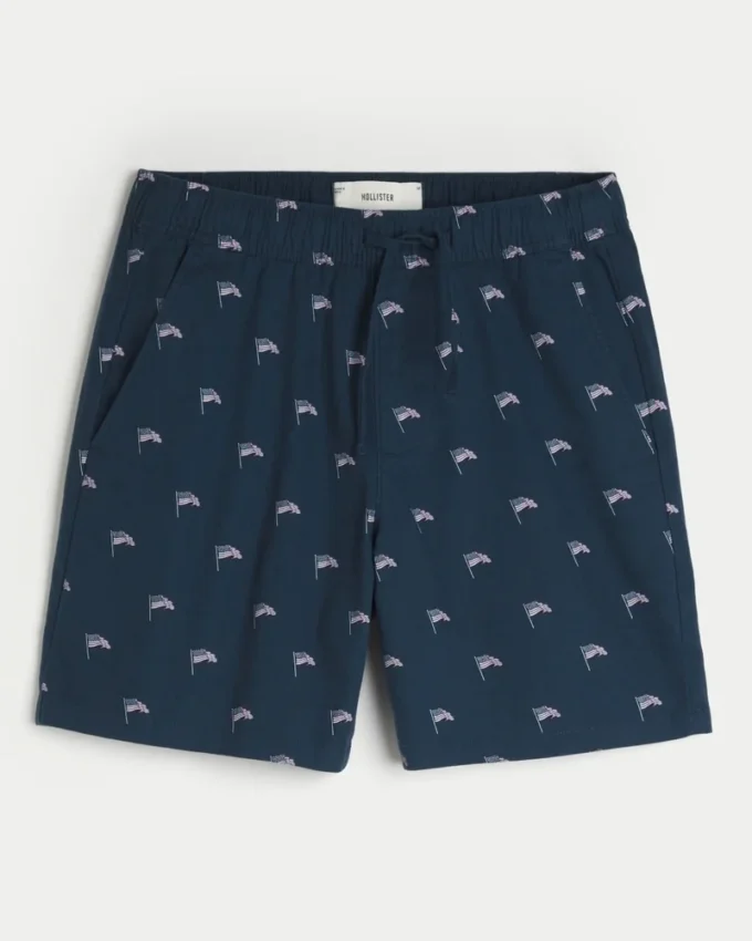 Knie-lange short met linnenmixpatroon