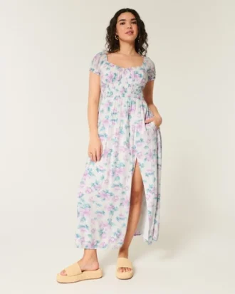 Korte mouwen maxi-jurk met open rug
