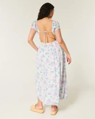 Korte mouwen maxi-jurk met open rug