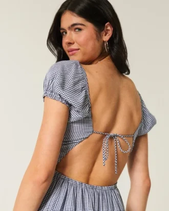 Korte mouwen maxi-jurk met open rug