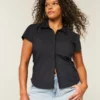 Korte mouwen stretch popeline overhemd met knopen