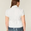 Korte mouwen stretch popeline overhemd met knopen