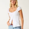 Korte mouwen stretch popeline top Korte mouwen stretch popeline top
