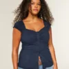 Korte mouwen stretch popeline top
