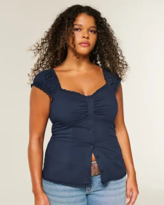 Korte mouwen stretch popeline top