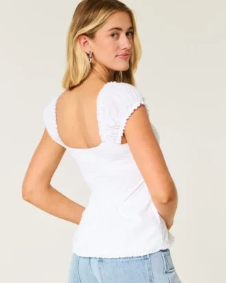 Korte mouwen stretch popeline top