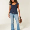 Korte mouwen stretch popeline top