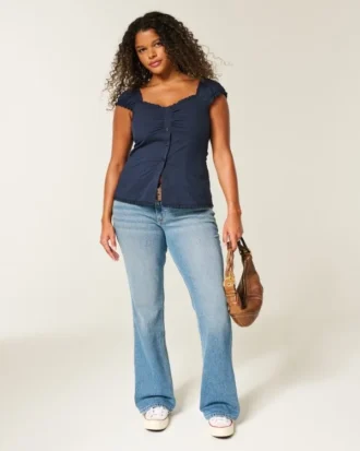 Korte mouwen stretch popeline top