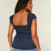 Korte mouwen stretch popeline top