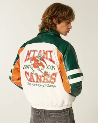 Kunstleren jas met grafische print van de University of Miami Hurricanes