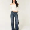 Laag model baggy jeans in donkere wassing