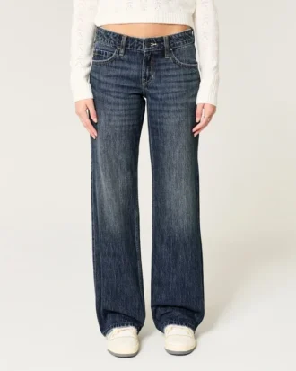 Laag model baggy jeans in donkere wassing