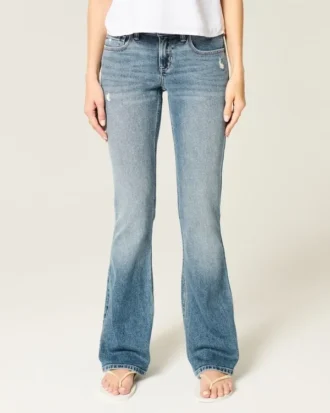 Laag model distressed medium wash bootcut jeans