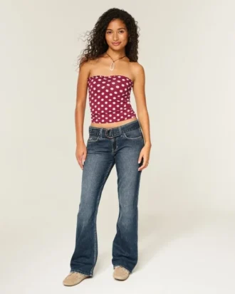 Laag model donkere wassing bootcut jeans met riem