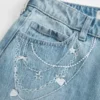Laag model, licht gewassen baggy jeans met kettingborduursel Laag model, licht gewassen baggy jeans met kettingborduursel