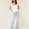 Laag model, licht gewassen, relaxte rechte jeans