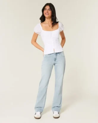 Laag model, licht gewassen, relaxte rechte jeans