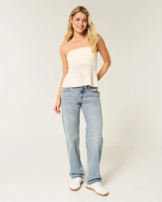 Laag model, medium wash, losse jeans Laag model, medium wash, losse jeans
