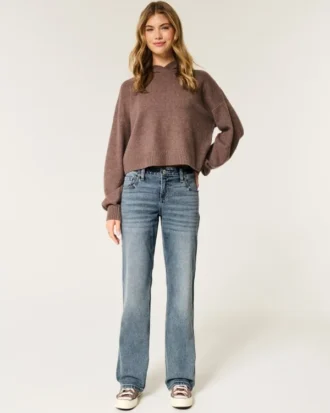 Laag model, medium wash, relaxed straight jeans